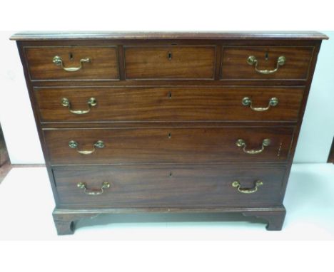 George III mahogany chest of three short and three long graduated drawers, on bracket feet, 94cm high, 111cm wide and 56cm de