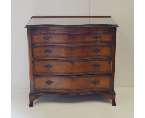Georgian-style walnut serpentine chest of four drawers, with brushing slide, on bracket feet, 97cm high, 101cm wide and 52cm 