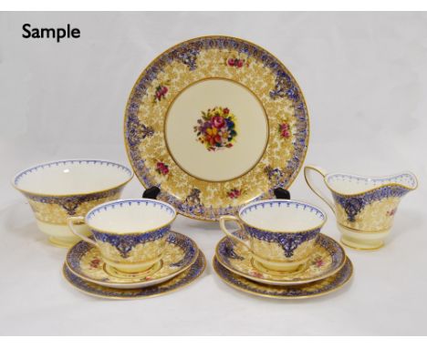 Royal Worcester porcelain part china tea service by Walter Sedgley, c. mid-20th century, comprising three biscuit plates, nin