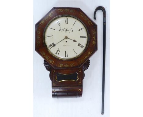 George Scott of Dundee 19th century Scottish mahogany single fusée drop dial wall clock, the named dial with Roman numerals, 