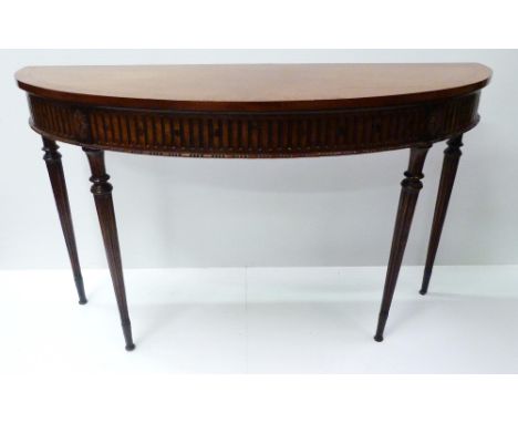 Adams Revival mahogany Antique D-end console table, with fluted frieze and floral roundels, on tapered fluted supports, 77cm 