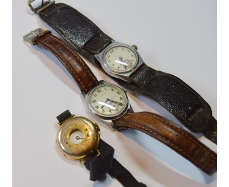 Lady's 9ct gold-backed wristwatch, monogrammed to the back casing, on mourning cloth strap, a Cyma manual wind gent's wristwa