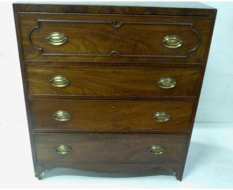 Regency mahogany secretaire chest of drawers, the large pull-out secretaire drawer with fall front enclosing fitted drawers a