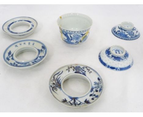 Group of assorted Chinese porcelain rice bowl stands and covers, (probably Qing Dynasty), various decorations, some bearing K