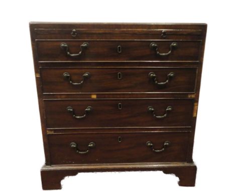 George III mahogany bachelor's chest of four long drawers, with brushing slide, on bracket feet, 74cm high, 69cm wide and 34c