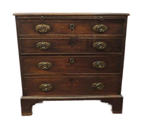 George III mahogany chest of four long graduated drawers, c. 1780, with brushing slide, on bracket feet, 83cm high, 85cm wide