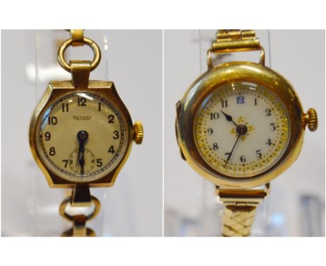 Rotary lady's 9ct gold-backed wristwatch on flexible rolled gold bracelet strap, and another lady's 9ct gold-backed wristwatc