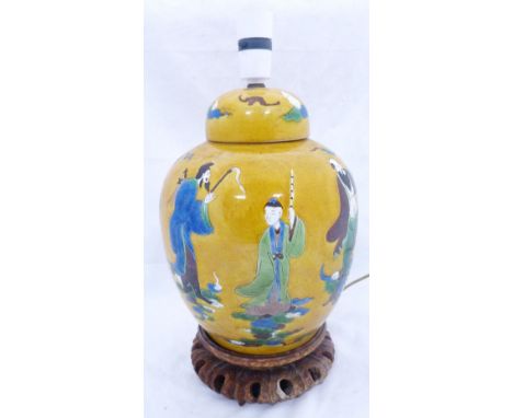 Chinese sancai glazed pottery ginger jar/lamp (late Qing Dynasty) in the Kangxi manner, decorated with the eight immortals be