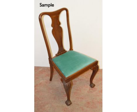 Set of six Chippendale Revival walnut dining chairs, c. early 20th century, each with vase splat, slip-in seat, on cabriole l