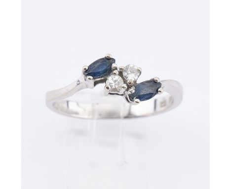 Ring, WG 585, 2 Saphire, 2 Brillanten, ca. 2.25 g, RM 14;Anhänger mit Kette, WG 585, 3 Saphire, 1 Brillant, ca. 4.32 g, 73 cm