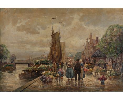 Richter-Reich, F. Max (Berlin 1896 - 1950), "Blumenmarkt in Amsterdam", Öl auf Leinwand, signiert unten links M. Richter-Reic