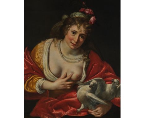 Moreelse, Paulus (Utrecht 1571 - 1638 ebda.) Kopie nach, "Venus, zwei Tauben nährend", Öl auf Leinwand, 85 x 69 cm.Provenienz