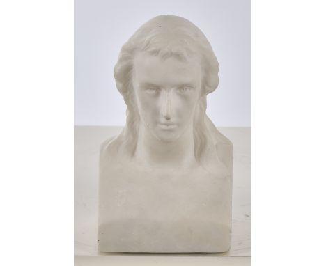 Büste, "Herrenkopf, womöglich Friedrich Schiller", Alabaster, unterseitig im Sockel Metall-Marke "Friedrich Goldscheider Pari