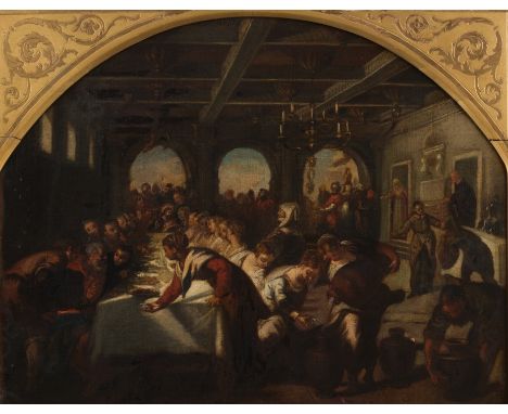Tintoretto, Jacopo (Venedig 1518 - 1594 Venedig) nach, "Hochzeit zu Kanaa", Öl auf Leinwand, 37.4 x 46 cm.Provenienz: Sammlun