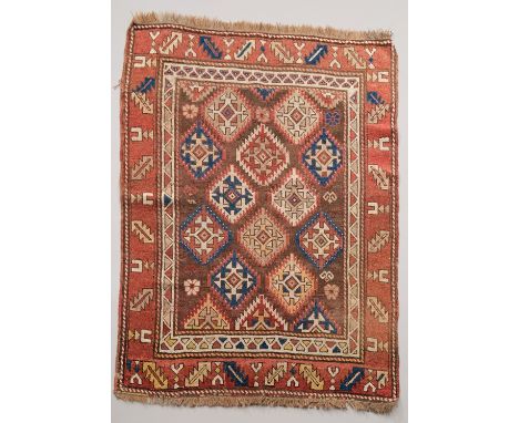 Kas-Kasak, wohl Türkei, ca. 1.51 x 1.07 m, Flor reduziert, Reparaturstelle und Beschädigungen