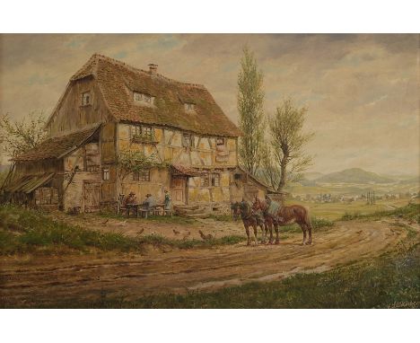 Luckhardt, Karl (Frankfurt 1886 - 1970 Frankfurt, Landschaftsmaler), "Mittagspause vor dem Gehöft", Öl auf Karton, signiert u