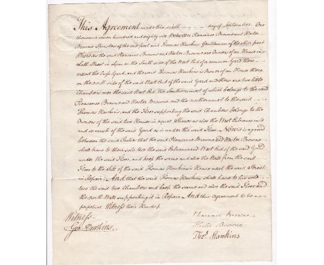 A 1786 Agreement to share a home in King's Lynn between Pleasence and Hestor Browne and Thomas Hawkins.