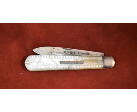 Victorian Pearl Handled Silver Fruit Knife, Birmingham and Young Head Victoria Import Hallmark, and 1898 'C' Date hallmark. 