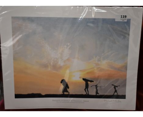 Morley, Michael 'Peasants at Dawn with Firewood - Nepal' Limited Edition signed print, from the original Pastel painting. 320
