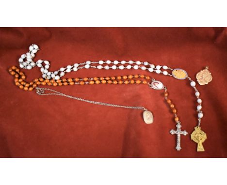 Orthodox Christian Rosary's (2), St. Christopher Medallion in silver and a small First Communion Medallion. 