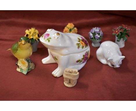 Franklin Mint Collection - Flowers of the Year, 1981 Porcelain figures (4), a Beswick Greenfinch, a small Coalport China Cat,