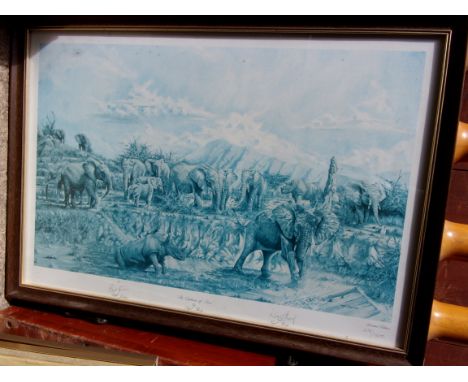 Thorp, Nigel - The Orphans of Tzavo fine Limited Edition Signed print, with named Elephants and Hippopotamus listed on the ba