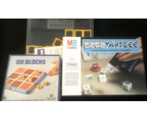 Toys and games - boxed Vintage games (3) includes: Word 'Yahtzee' (MB), Ox Blocks, Noughts and crosses with novel twist and b