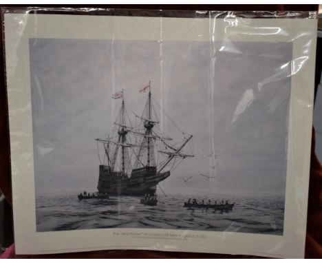 Morley, Michael 'The "Mayflower" Anchored off New England (1620)' Limited Edition print, from the original pastel painting. 3