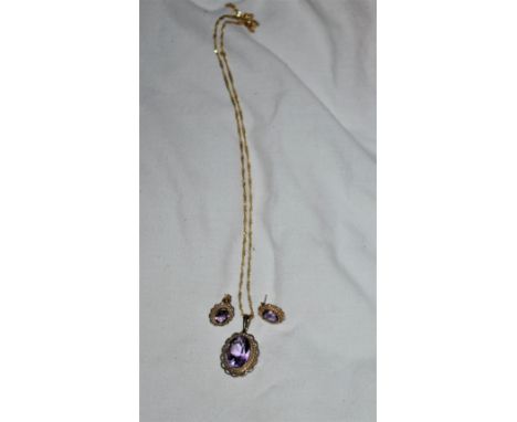 SWAROVSKI genuine crystal 9 carat gold amethyst necklace with matching earrings, 9 carat gold pearl ring, 925 sterling silver