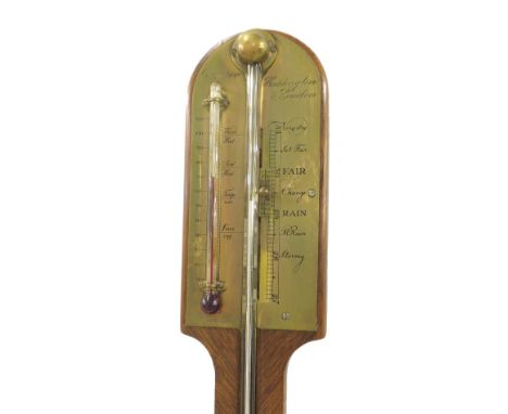 Mahogany stick barometer, the brass scale signed Dawson, Haddington & London, over a flat trunk and hemispherical cistern cov