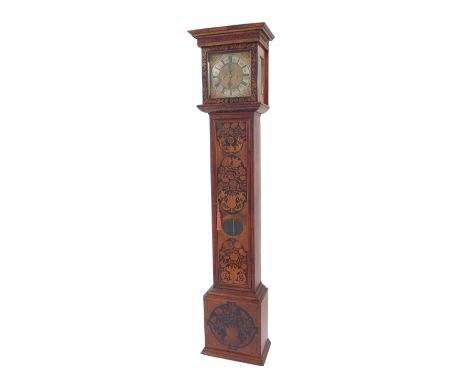 Good walnut marquetry inlaid eight day longcase clock, the 11" square brass dial signed Benjamin Johnson, Londini, fecit to t