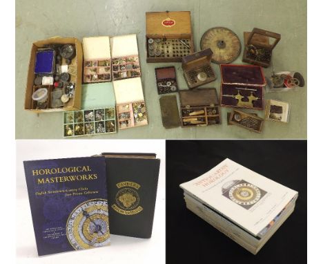 Quantity of various clock tools and spares etc; also Julien Tripplin - Treatise On Modern Horology in Theory & Practice and a