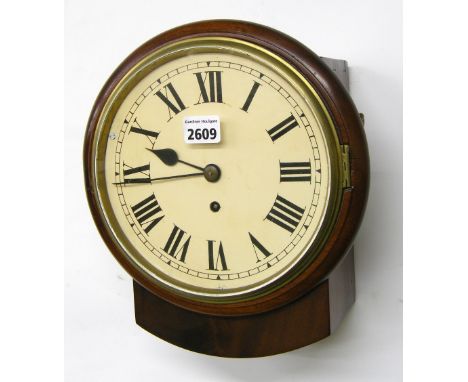 Mahogany single fusee 8" drop dial wall clock within a turned surround (pendulum)
