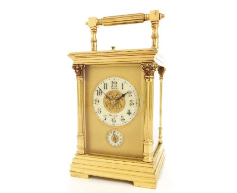 Petit Sonnerie repeater carriage clock with alarm, the movement striking on two gongs, the 2" chapter ring signed Friedel Men