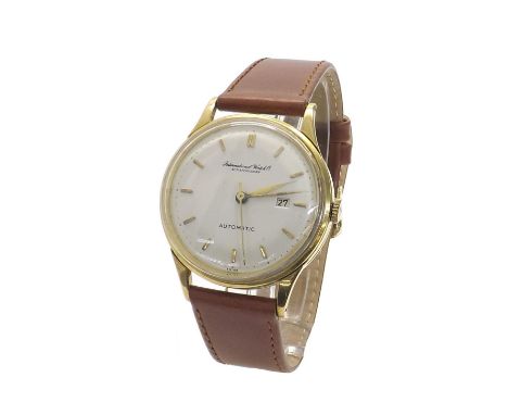 IWC automatic 1960s 18ct gentleman's wristwatch, the circular silvered dial with baton markers, centre seconds and date apert