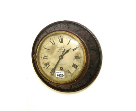 Marine 7" wall dial clock timepiece with centre seconds sweep hand, inscribed U.A.J.R., 1962, no. 02147, within a foliate car
