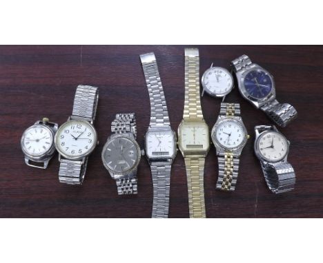 Selection of gentlemen's wristwatches in need of attention, to include Casio, Sekonda and Ingersoll (9)