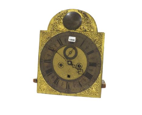 Eight day longcase clock movement, the 12" brass arched dial signed John Sleightholme, Sleaford on a circular boss to the arc