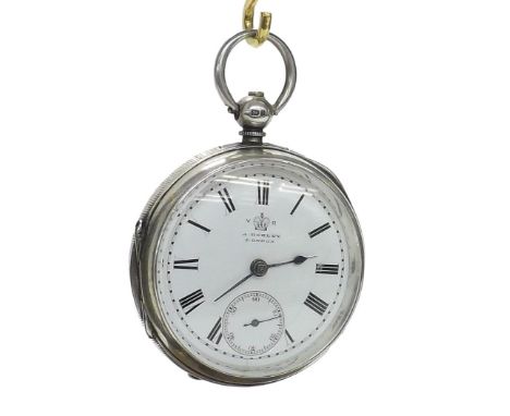 English silver lever pocket watch, London 1882, signed A. Horley, 90 Raltion Road, Brixton, no. 19766, original signed dial w