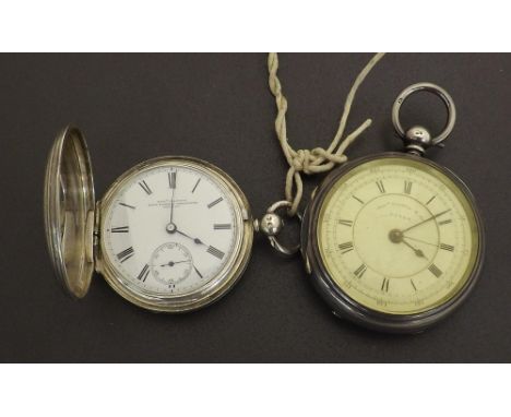 Thos Russell & Son silver lever centre second chronograph pocket watch, Chester 1882, no. 57792, 52mm (movement overwound); t