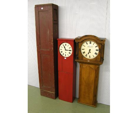 Oak Norwich style trunk wall clock timepiece, the 12" circular dial signed R. Bosworth, Nottingham, with A-frame movement, wi
