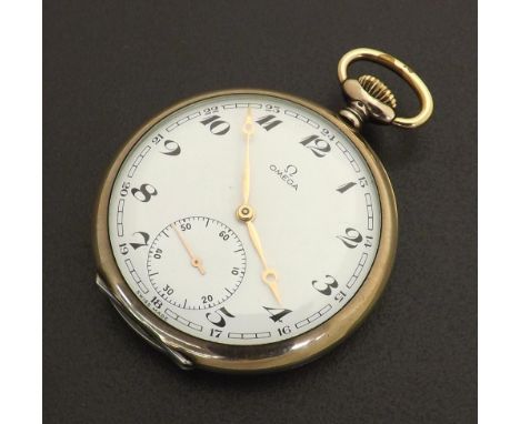 Omega white metal (0.800) lever pocket watch, cal. 161 15 jewel movement, no. 18664956, the dial with Arabic numerals, subsid