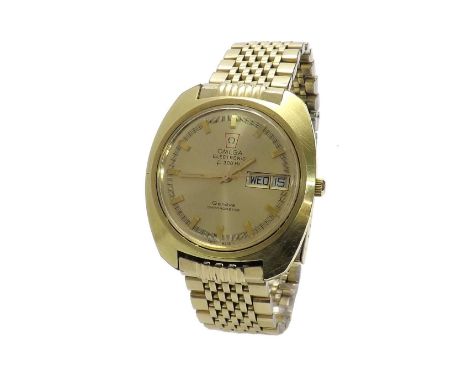 Omega Geneve Chronometer Electronic f300Hz gold plated gentleman's bracelet watch, circa 1970, ref. 198.031, circular gilt di
