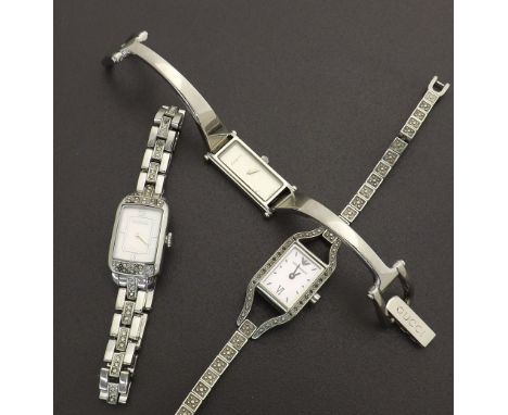 Three ladies wristwatches to include Fossil, Gucci and Armani, all quartz (3) 