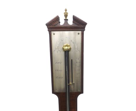 Good mahogany stick barometer, the silvered scale inscribed Made by George Adams no. 60 Fleet Street, London, Infirum: Maker 