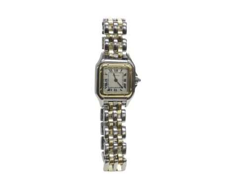 (PYQ5WV) Cartier Panthere gold and stainless steel lady's bracelet watch, ref. 1120, no. C116814, the square dial with Roman 