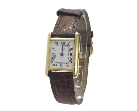 (539207-1-A) Cartier Tank Quartz 18ct lady's wristwatch, the oblong dial with Roman numerals, blued steel hands with sapphire