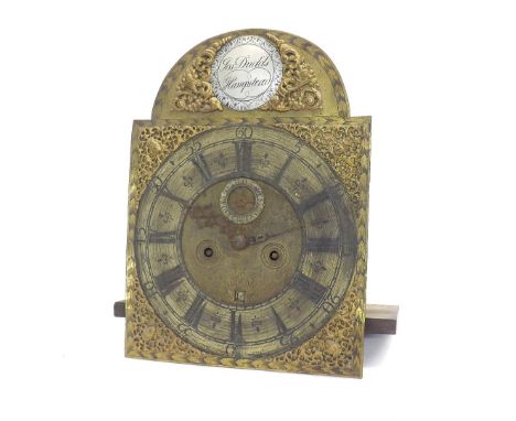 Eight day longcase clock movement, the 12" brass arched dial signed Jos Dudds, Hampstead to a silvered convex box to the arch