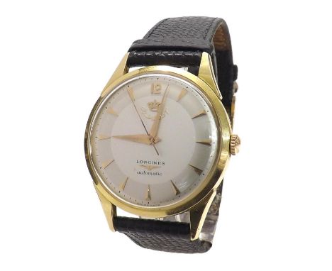 Longines 18ct automatic gentleman's wristwatch,  the circular silvered dial with Arabic emblem and inscription for 'Al-Hussei