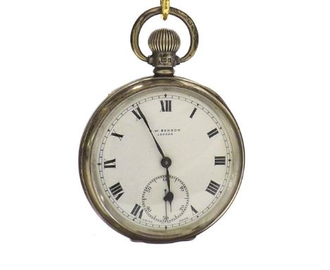 J.W Benson silver lever pocket watch, Birmingham 1931, signed 15 jewel movement, ref. 939, the signed dial with Roman numeral